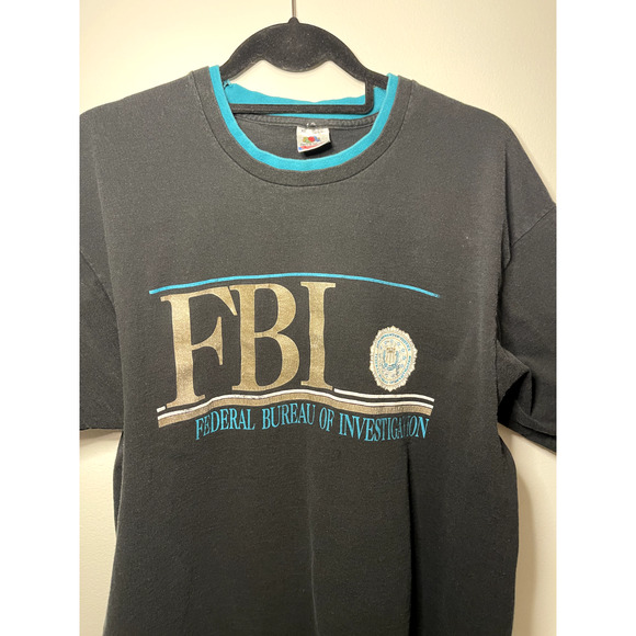 Black Vintage Federal Bureau of Investigation FBI Fruit of the Loom Tee Size XL - Picture 3 of 7